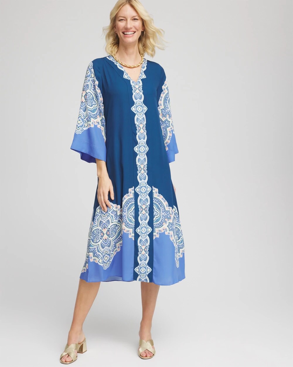 パーティードレス Floral Cotton Printed Midi Kaftan Dress CHS_KAFTAN POPOVER